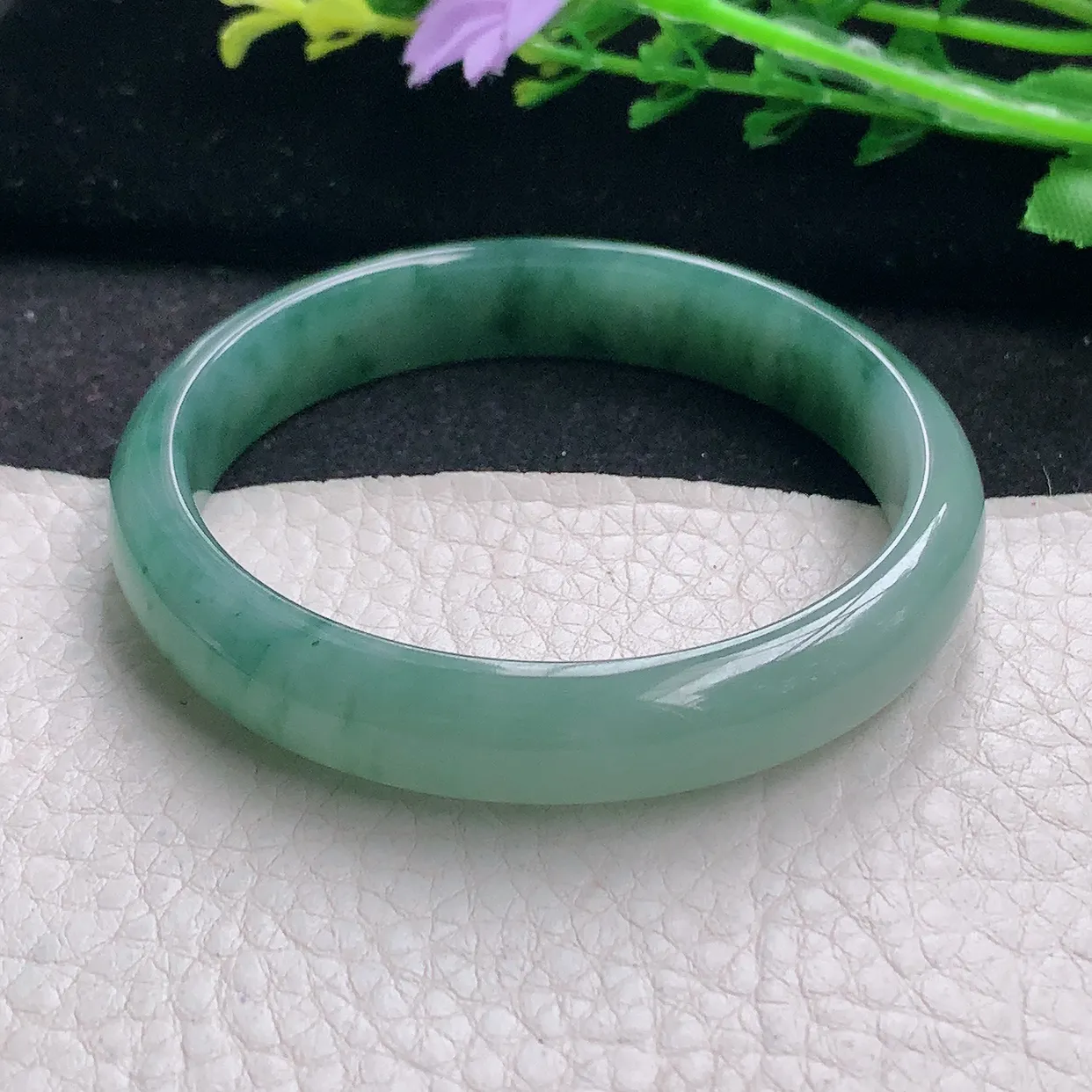 n自然光55*11.2*7.3平安镯 翡翠a货玉手镯冰飘花宽边珠宝玉手环