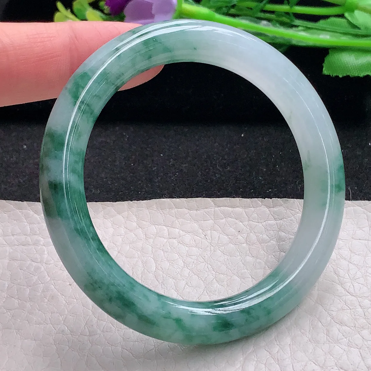 cc自然光53*9*9.2美人镯 翡翠a货玉手镯冰飘花圆条珠宝玉手环