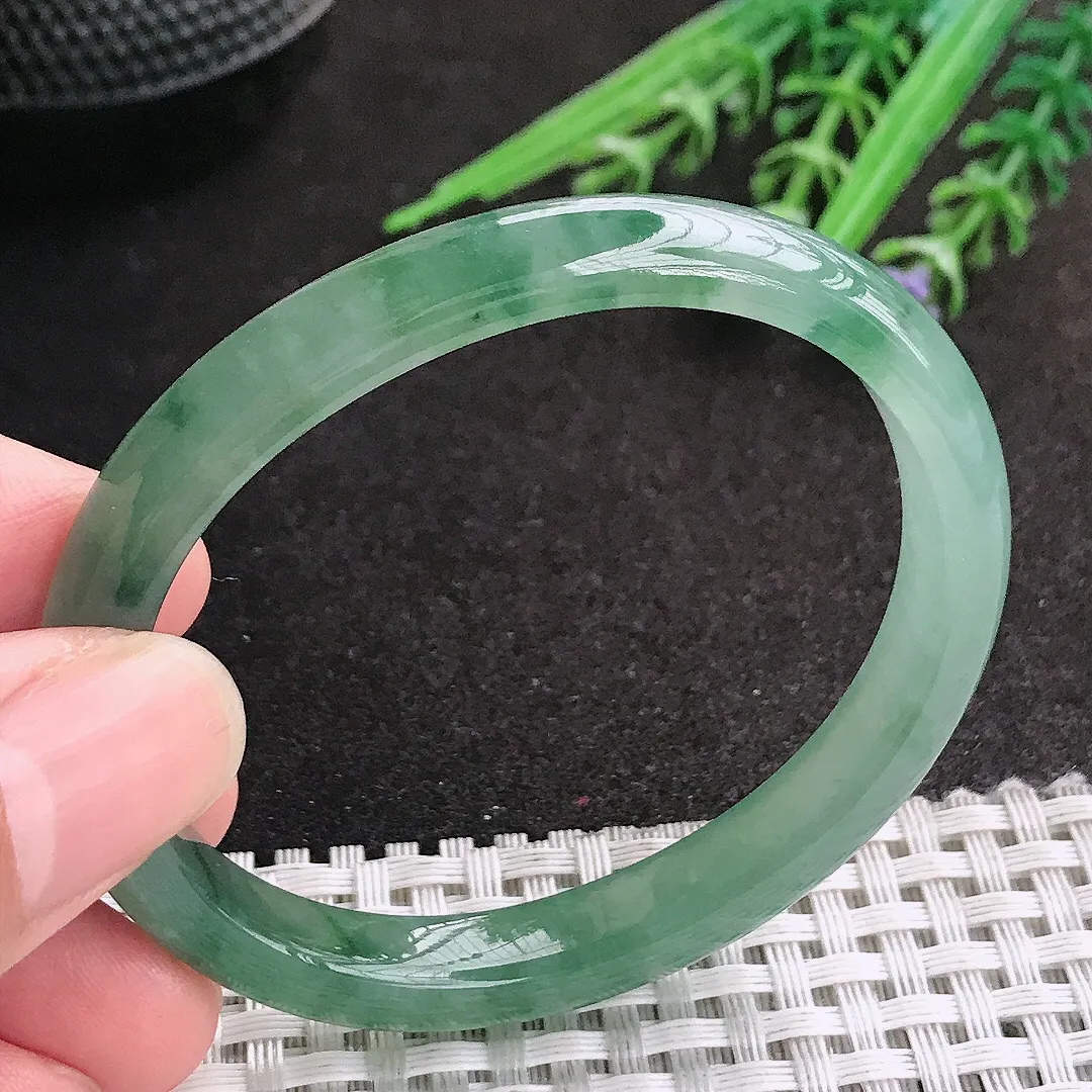 天然A货翡翠53/45.5/8.6/6.3老坑冰胶水灵飘花贵妃手镯玉镯