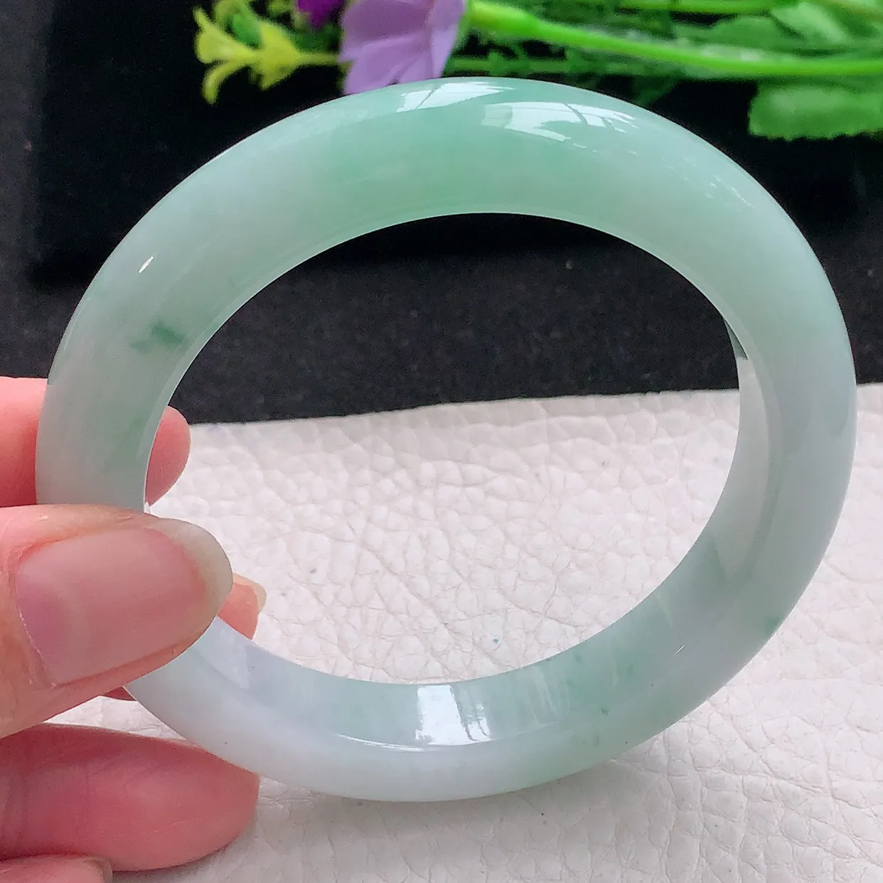 z自然光58.5*11.8*9.7平安镯 翡翠a货玉手镯清新宽边珠宝玉手环