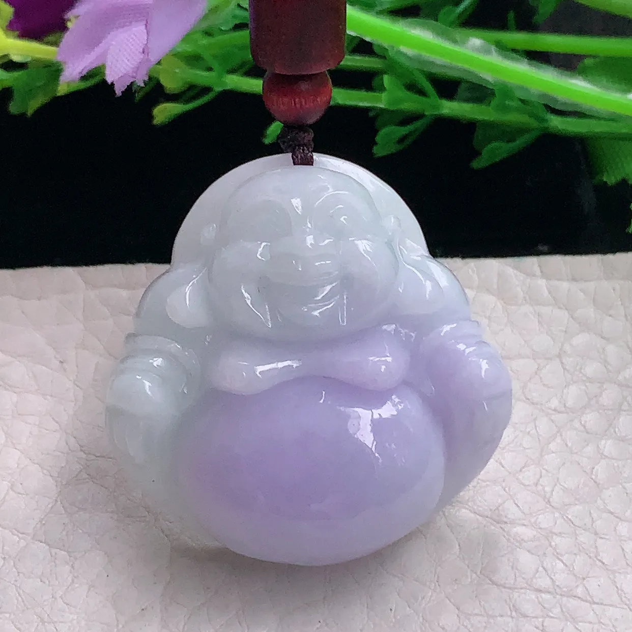 zen自然光36*35.5*12缅甸翡翠a货饱满紫罗兰佛公 弥勒佛玉吊坠 玉挂件