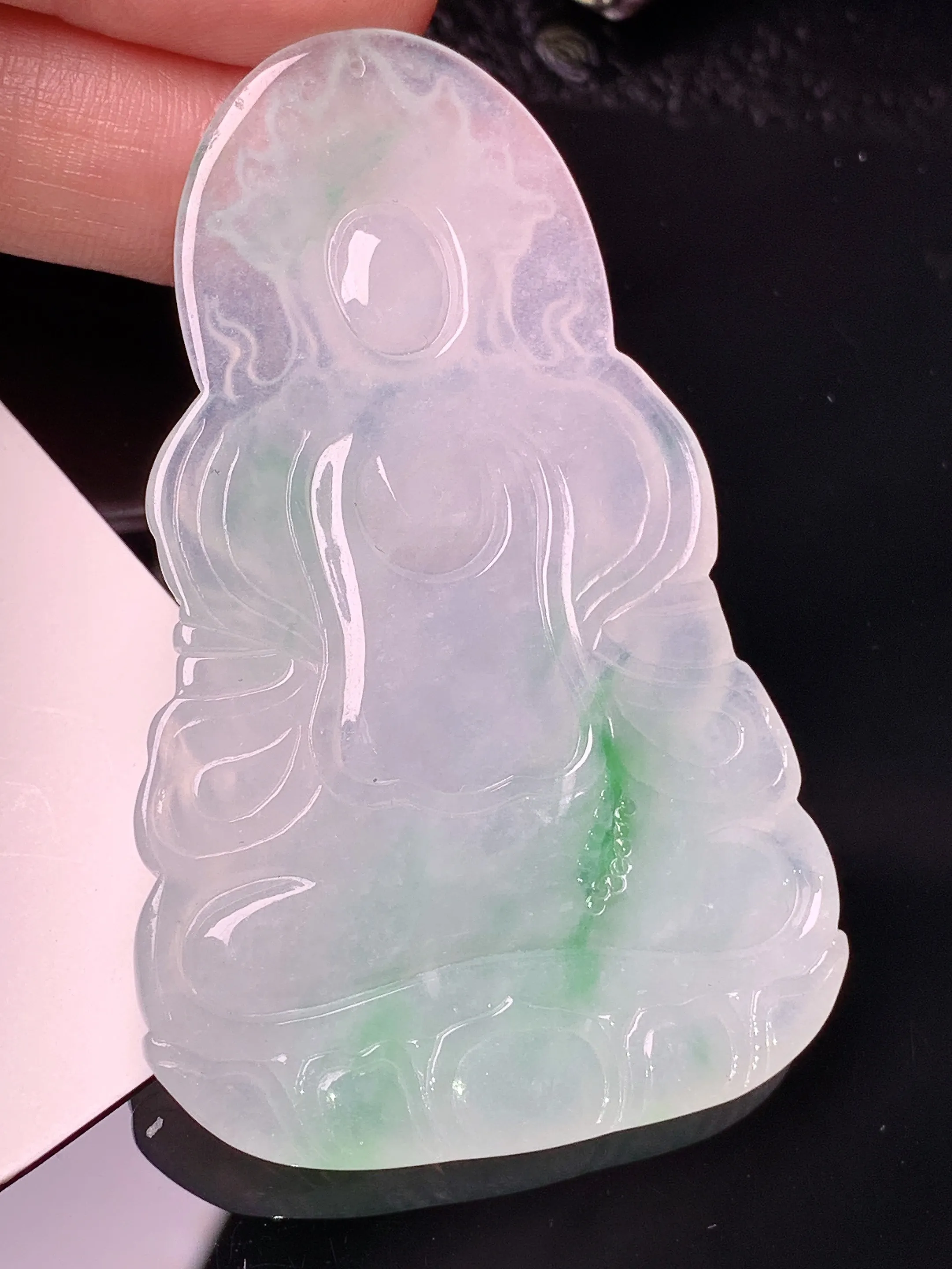 飘绿度母观音菩萨吊坠 玉质细腻 水润亮眼 色泽艳丽 整体尺寸63*39.5*5.3