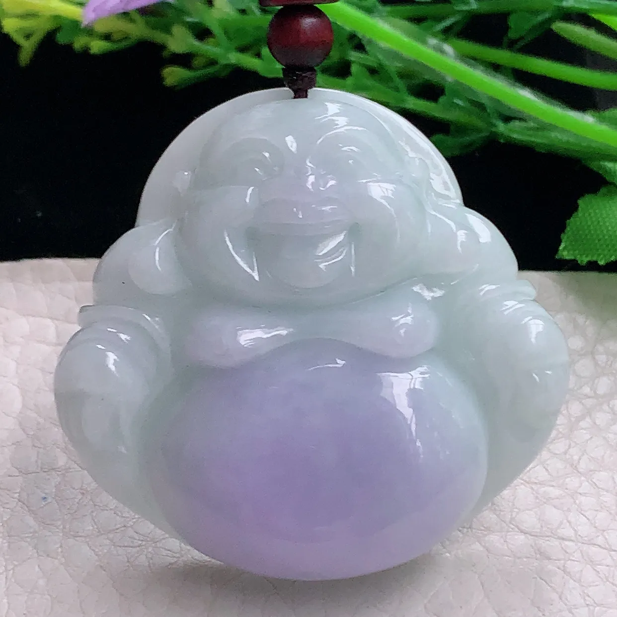 zen自然光36*48*12.5缅甸翡翠a货饱满贵气紫罗兰佛公 弥勒佛玉吊坠 玉挂件