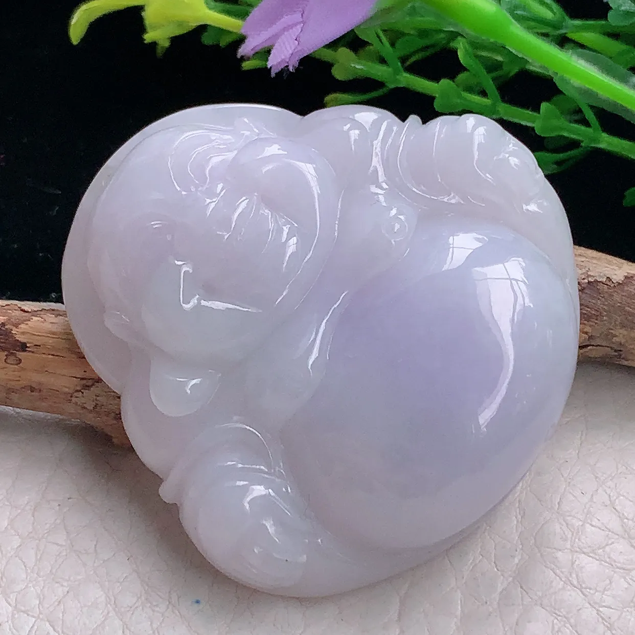 zen自然光48.5*48.6*12.5缅甸翡翠a货饱满紫罗兰大佛公 弥勒佛玉吊坠 毛衣坠