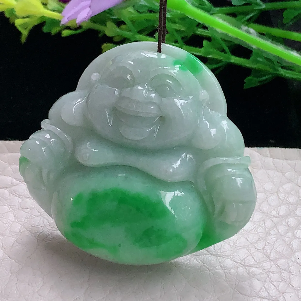 zen自然光41*46*12.5缅甸翡翠a货饱满辣绿佛公 弥勒佛玉吊坠 玉挂件