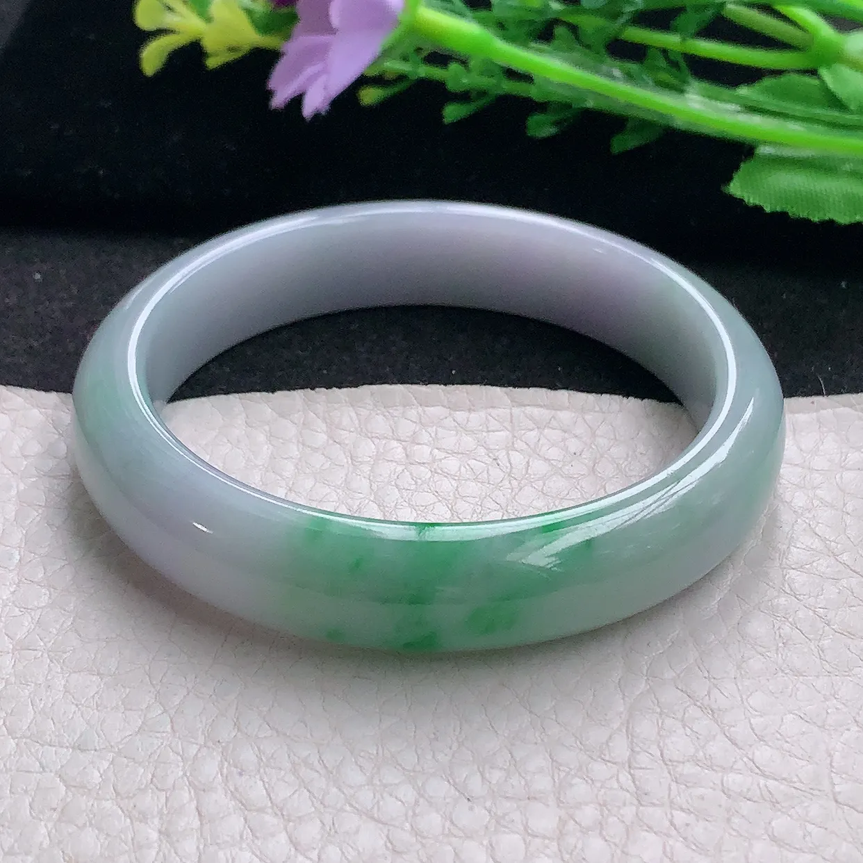 xx自然光56.5*12.3*7.5平安镯 翡翠a货玉手镯春带彩宽边珠宝玉手环