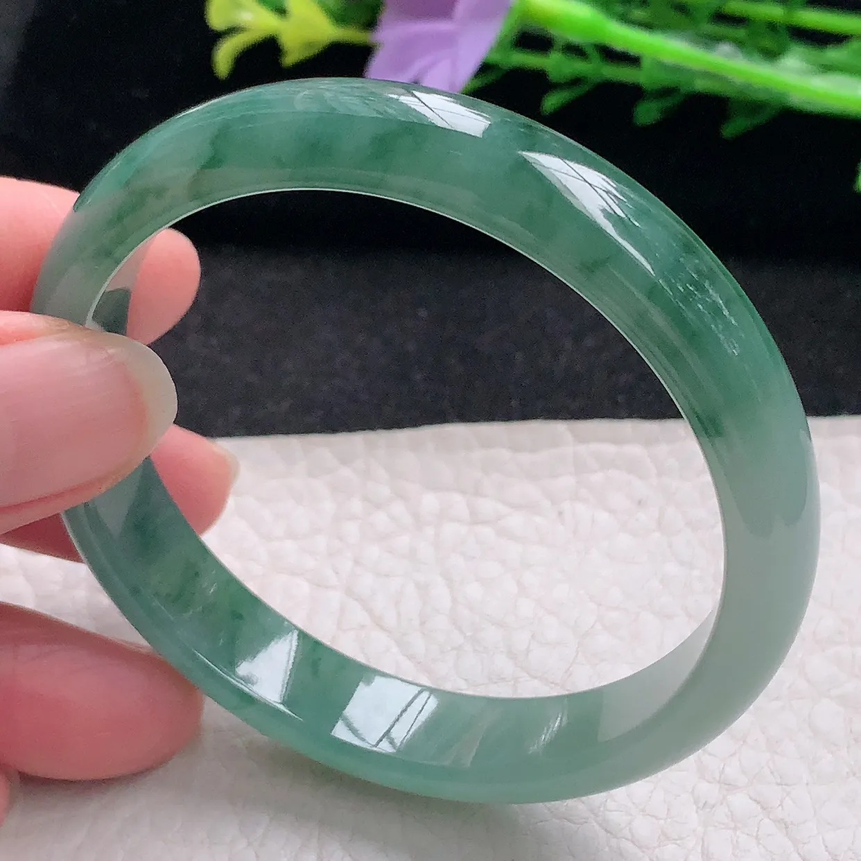 n自然光55*11.2*7.3平安镯 翡翠a货玉手镯冰飘花宽边珠宝玉手环