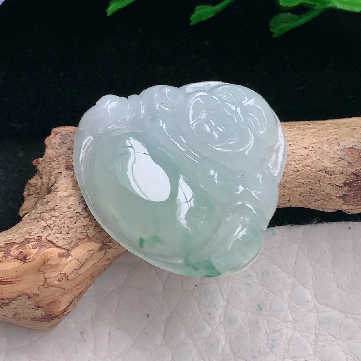 zen自然光24.8*27*6缅甸翡翠a货饱满冰晴佛公 弥勒佛玉吊坠 玉挂件