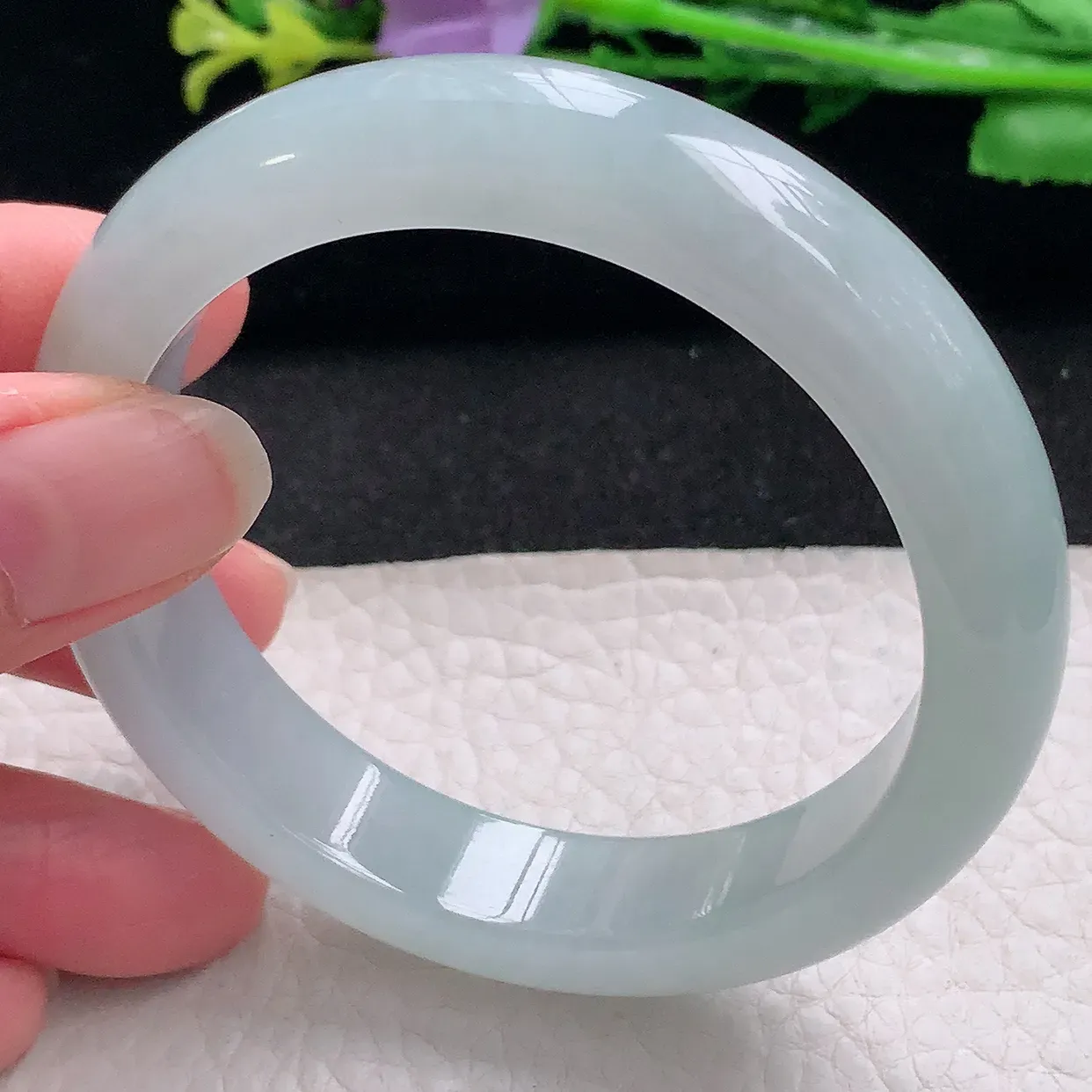 r自然光55.5*12.6*8.3平安镯 翡翠a货玉手镯冰胶纯美宽边珠宝玉手环