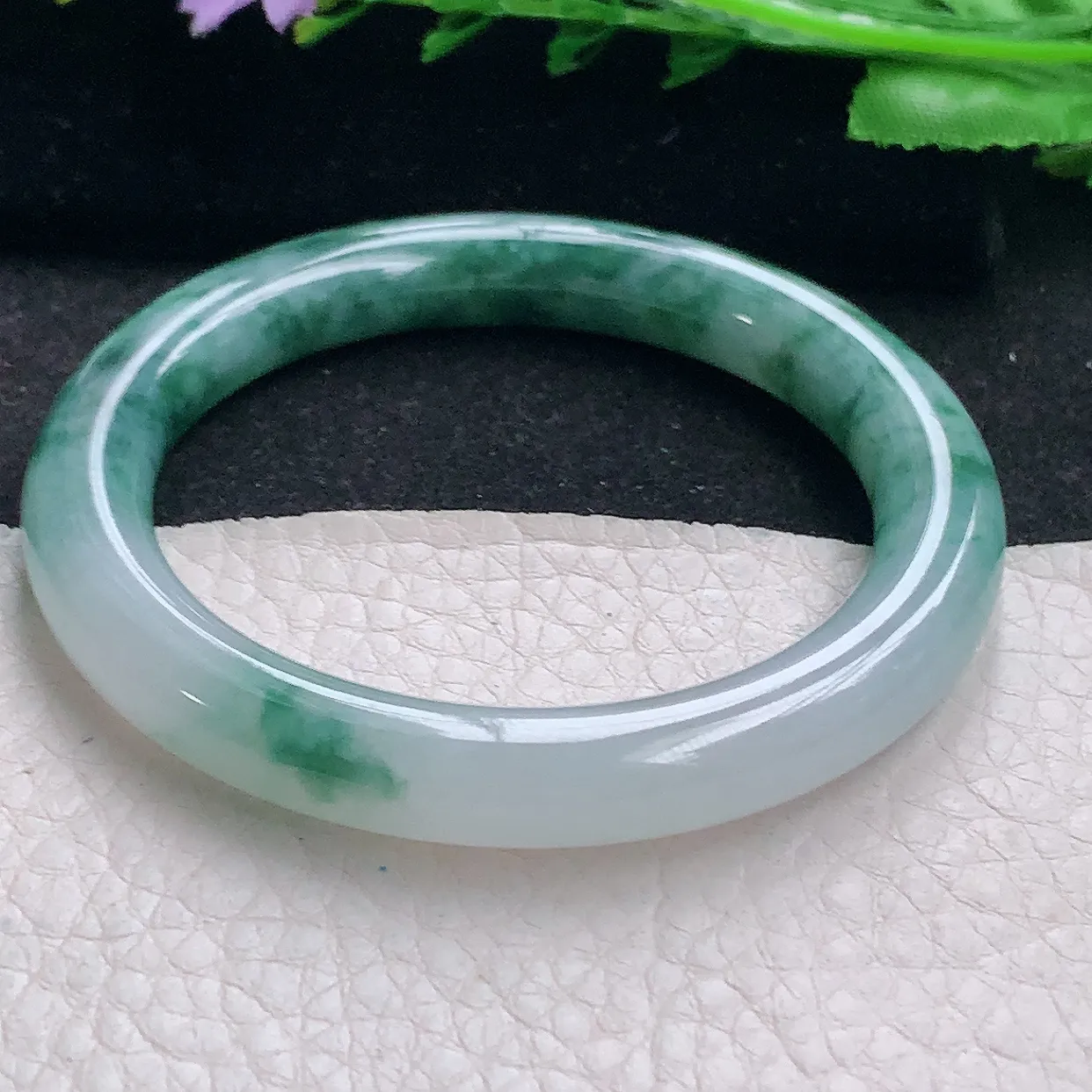 cc自然光53*9*9.2美人镯 翡翠a货玉手镯冰飘花圆条珠宝玉手环