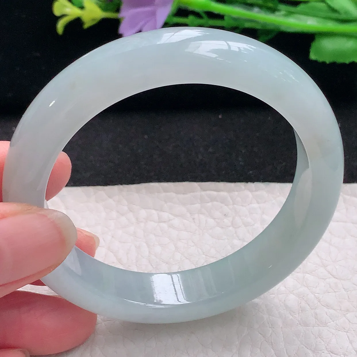 r自然光55.5*12.6*8.3平安镯 翡翠a货玉手镯冰胶纯美宽边珠宝玉手环