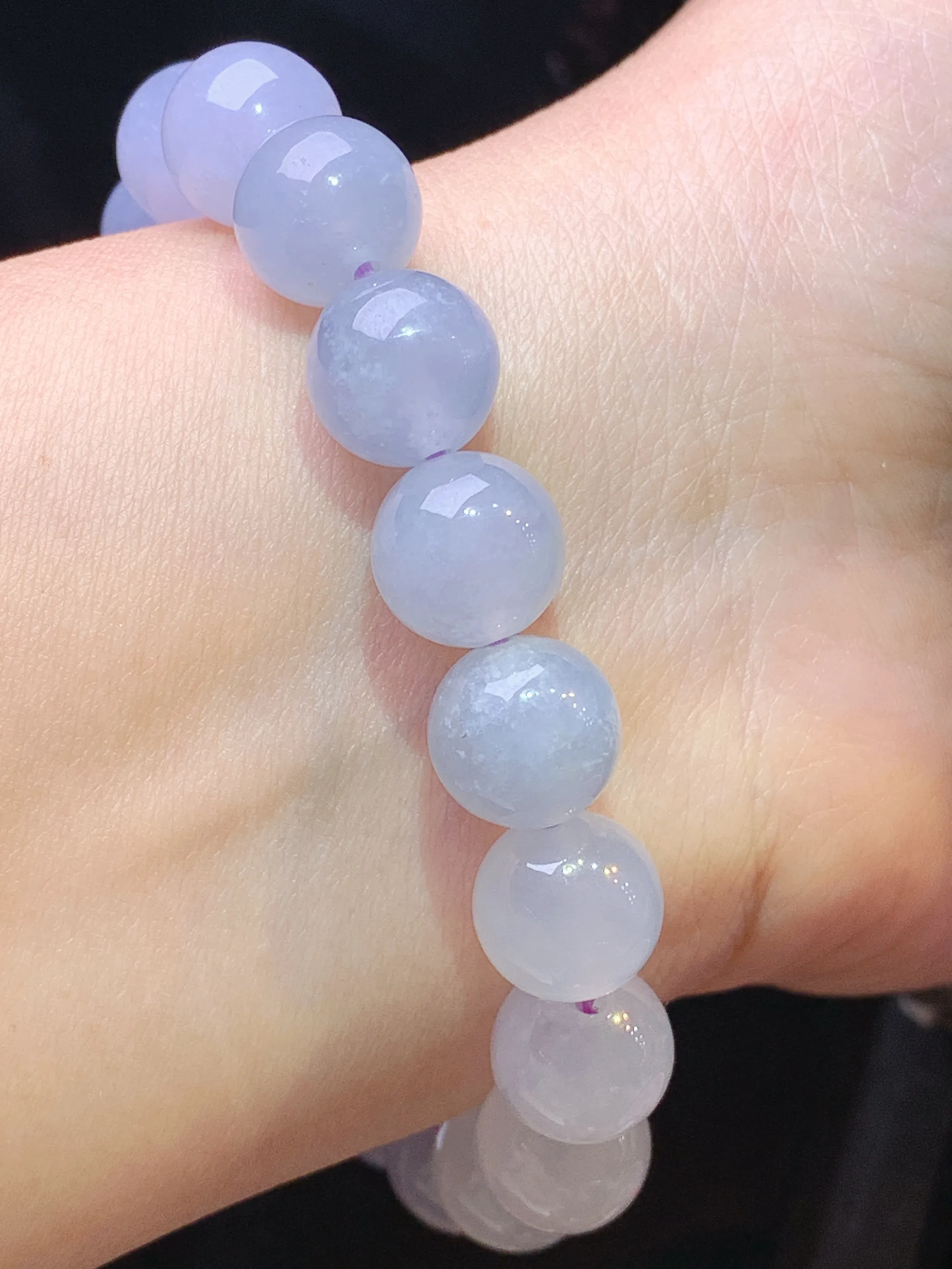 冰种圆珠手链 玉质细腻 水润亮眼 色泽艳丽 整体尺寸10.6