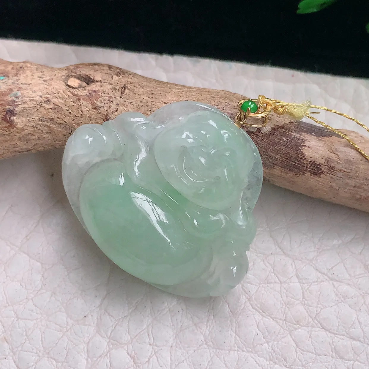 ws自然光26.3*29.5*6天然缅甸翡翠冰甜绿佛公 开心佛玉吊坠 玉挂件
