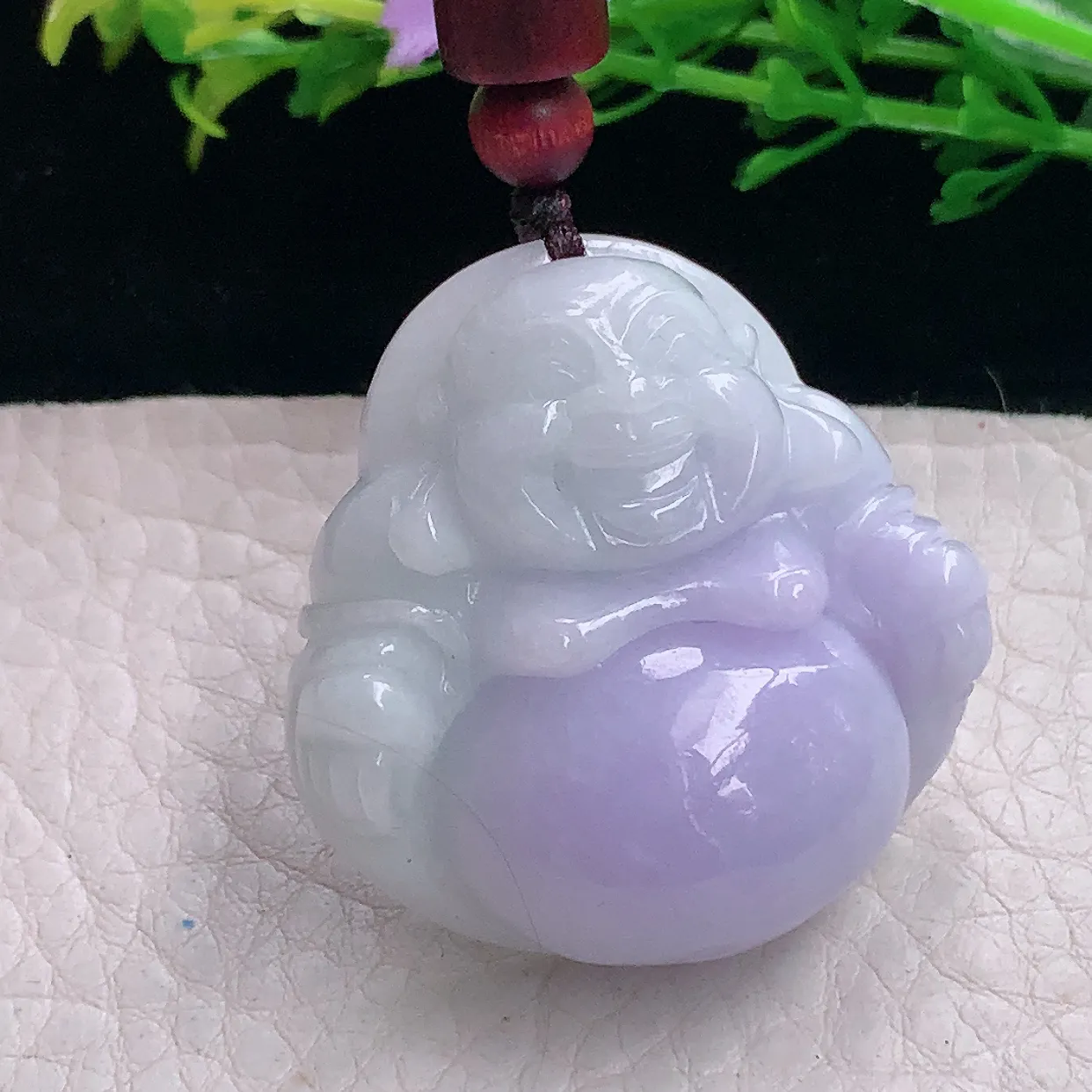 zen自然光36*35.5*12缅甸翡翠a货饱满紫罗兰佛公 弥勒佛玉吊坠 玉挂件