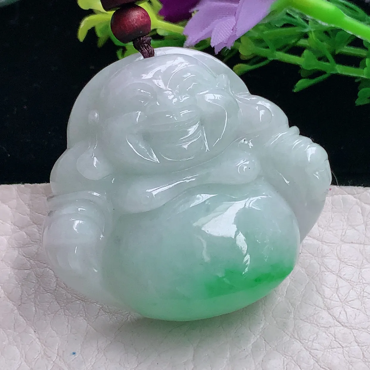 zen自然光43.547.5*12.8缅甸翡翠a货饱满飘绿佛公 弥勒佛玉吊坠 毛衣坠