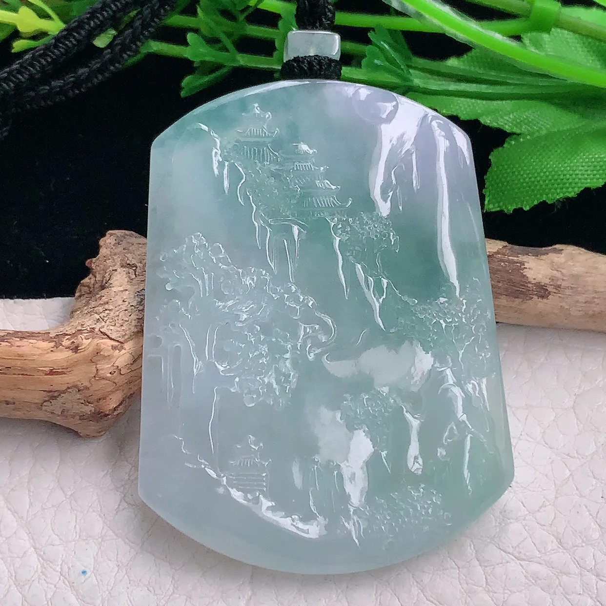 mut自然光55*41*5天然缅甸翡翠冰晴山水 大好河山玉吊坠 玉挂件