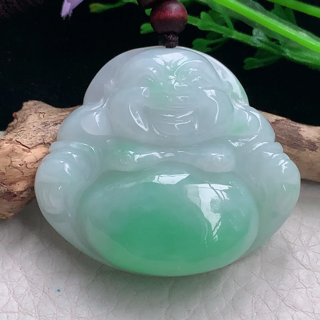 zen自然光40*44.5*12.6缅甸翡翠a货饱满清新佛公 弥勒佛玉吊坠 玉挂件