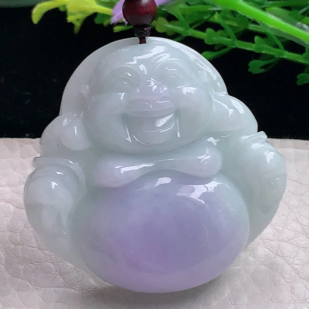 zen自然光36*48*12.5缅甸翡翠a货饱满贵气紫罗兰佛公 弥勒佛玉吊坠 玉挂件