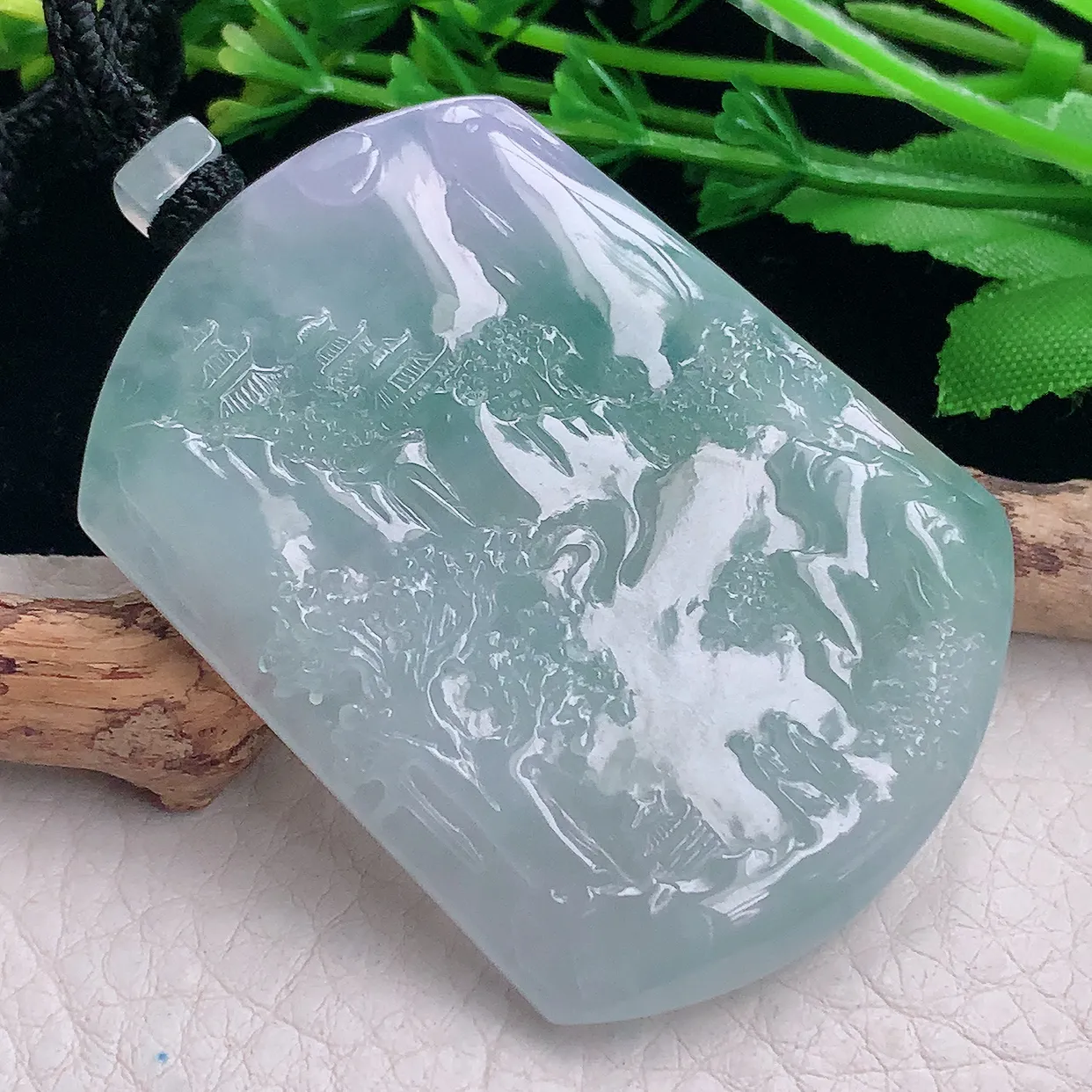 mut自然光55*41*5天然缅甸翡翠冰晴山水 大好河山玉吊坠 玉挂件