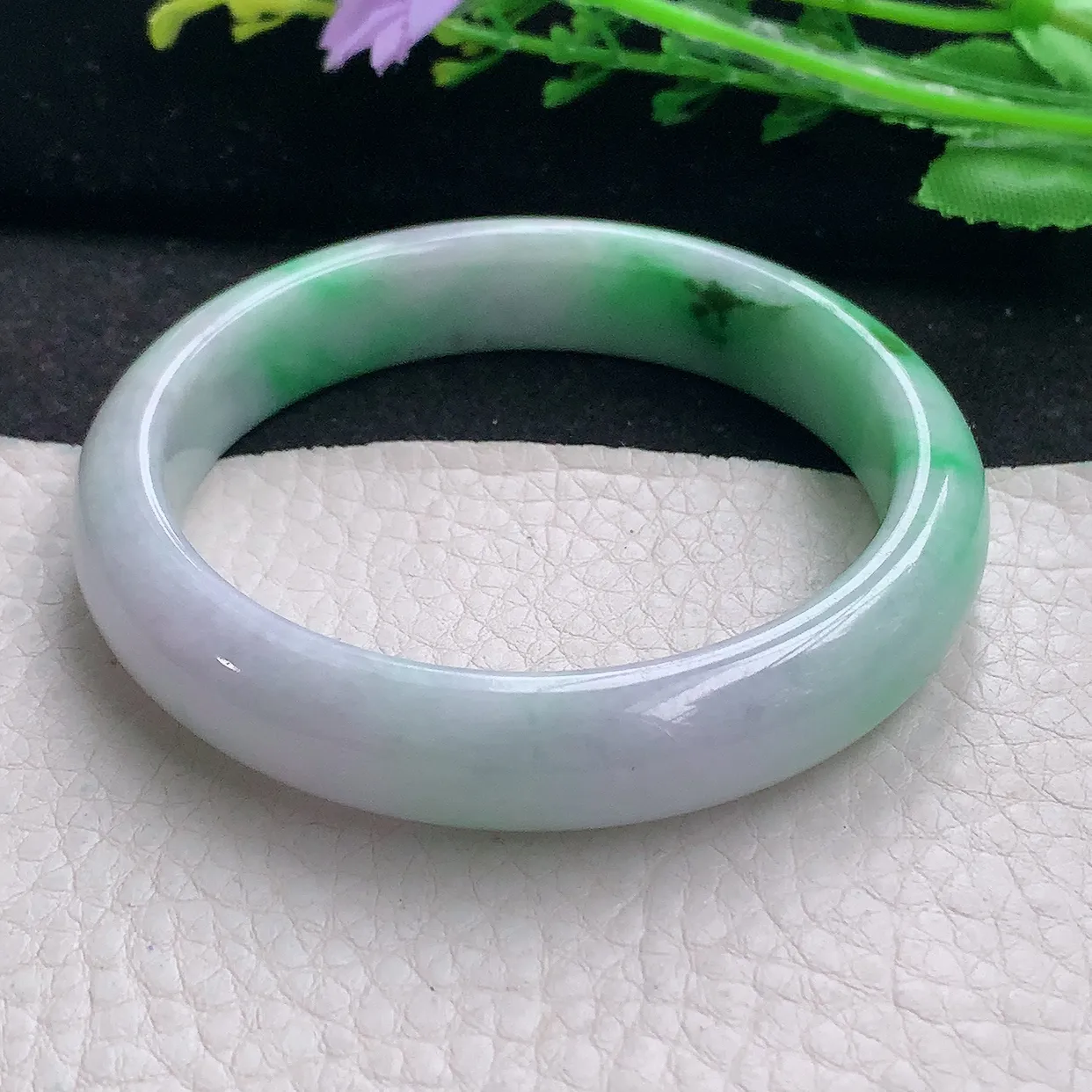 xx自然光56.5*12.5*7.5平安镯 翡翠a货玉手镯辣绿宽边珠宝玉手环