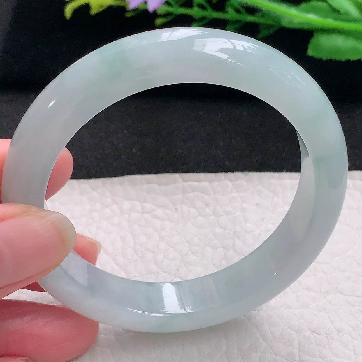 nr自然光56.5*12.5*8.8平安镯 翡翠a货玉手镯冰胶清新宽边珠宝玉手环