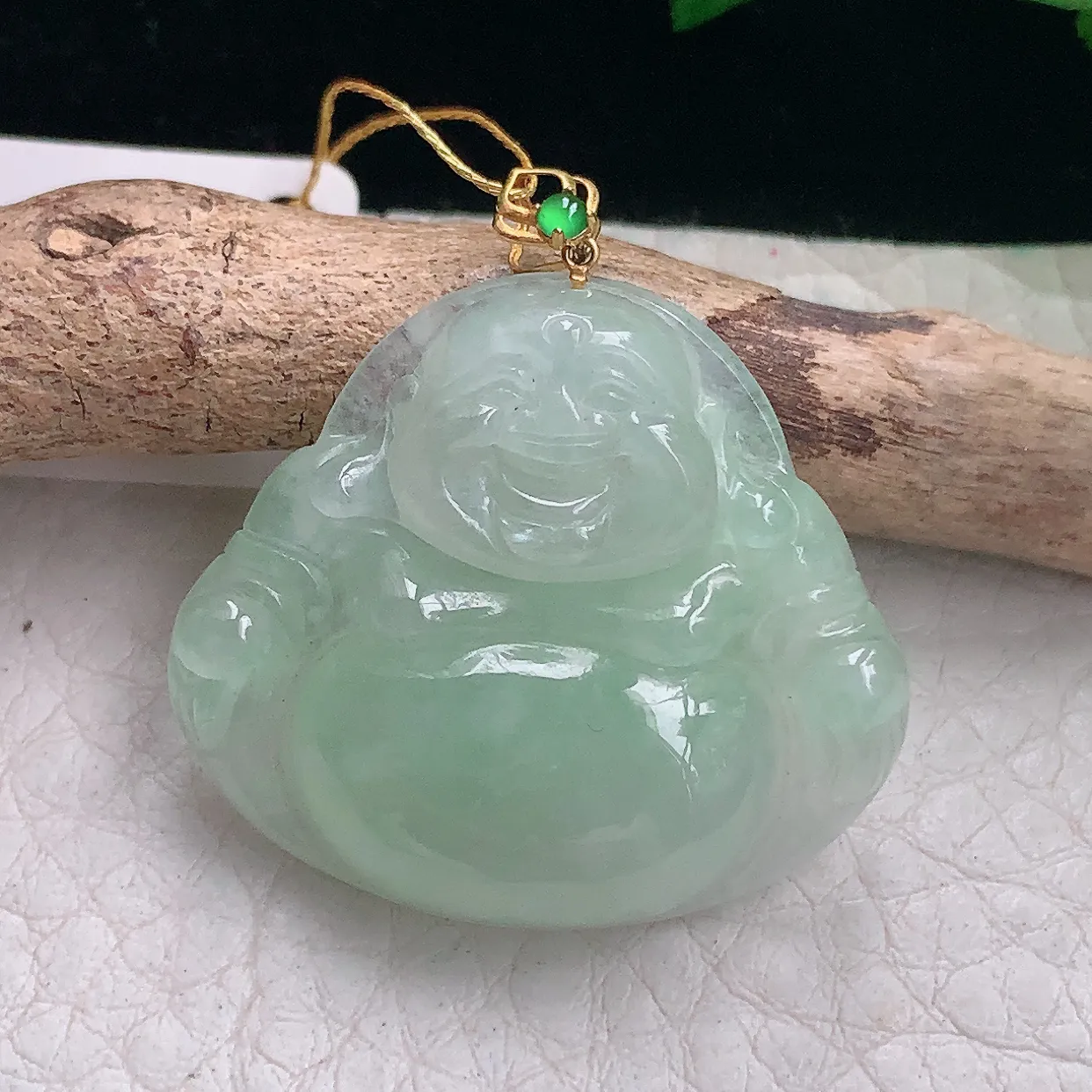 ws自然光24*28.3*6.8mm天然缅甸翡翠冰甜绿佛公 开心佛玉吊坠 玉挂件