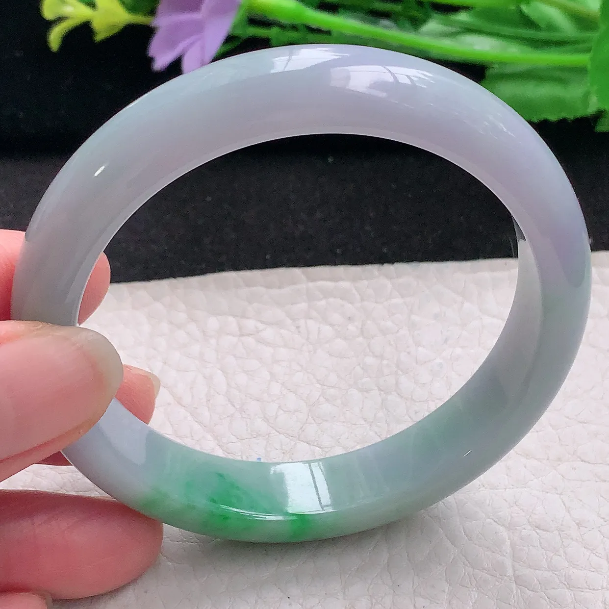 xx自然光56.5*12.3*7.5平安镯 翡翠a货玉手镯春带彩宽边珠宝玉手环