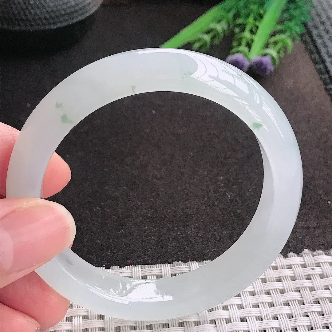 天然A货翡翠55/12.2/8.4老坑冰胶果冻冰飘花手镯宽边玉镯