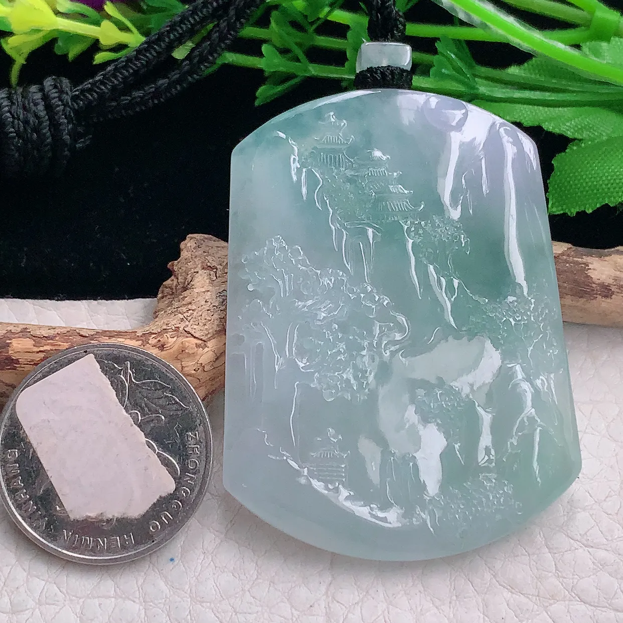 mut自然光55*41*5天然缅甸翡翠冰晴山水 大好河山玉吊坠 玉挂件