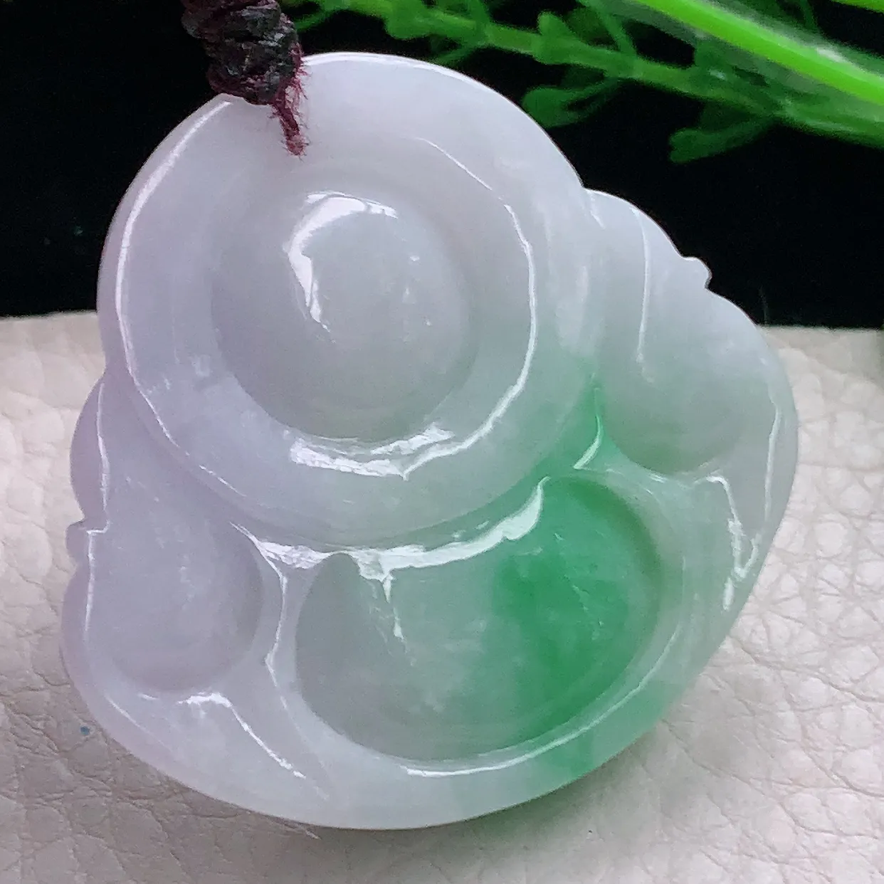 zen自然光44*46*12.3缅甸翡翠a货饱满淡春带彩佛公 弥勒佛玉吊坠 玉挂件