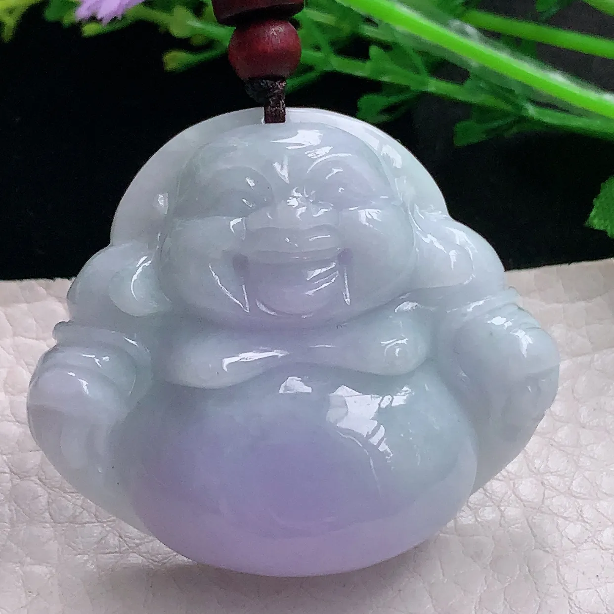 zen自然光40.8*46.5*14.2缅甸翡翠a货饱满紫罗兰佛公 弥勒佛玉吊坠 玉挂件