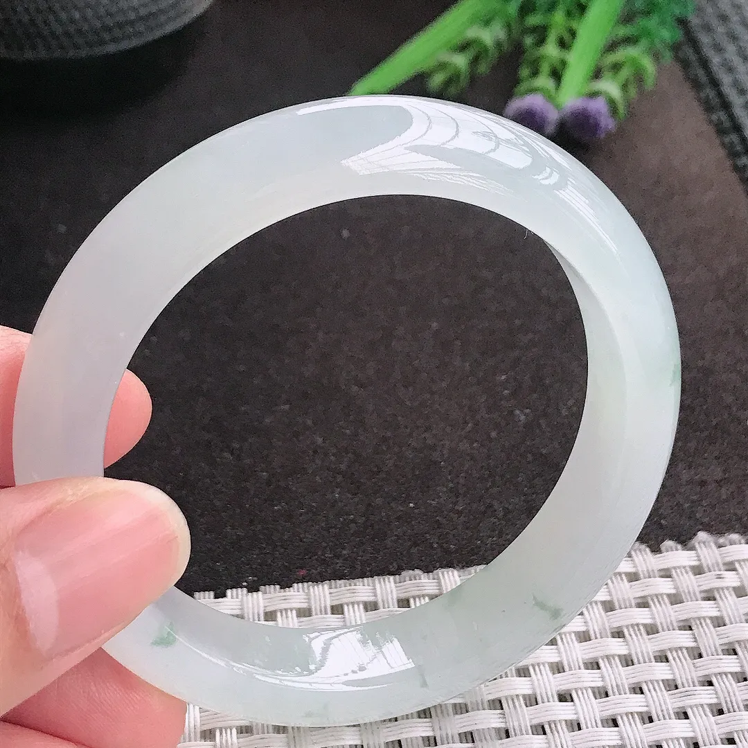 天然A货翡翠55/12.2/8.4老坑冰胶果冻冰飘花手镯宽边玉镯