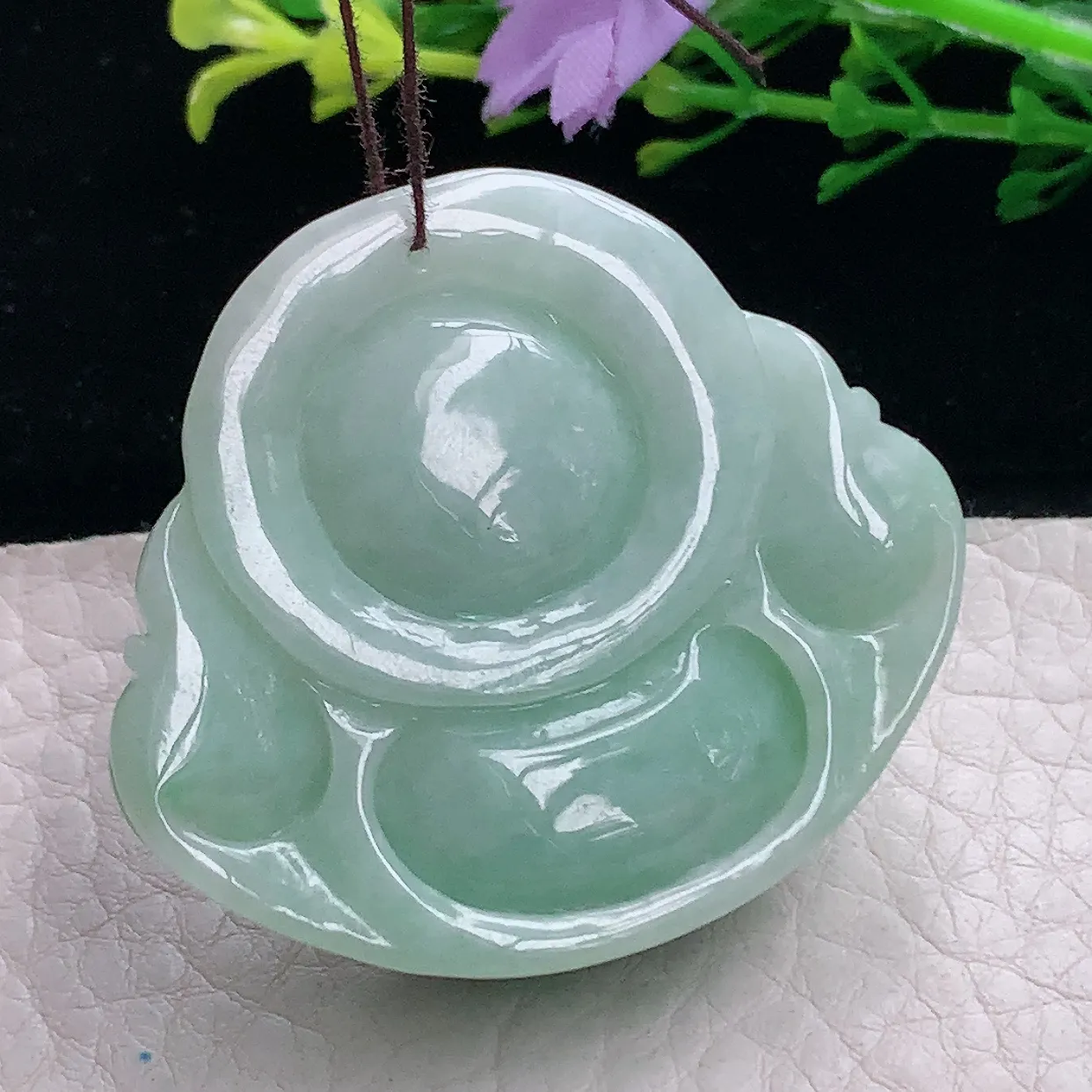 zen自然光41*46*13缅甸翡翠a货饱满辣绿佛公 弥勒佛玉吊坠 玉挂件