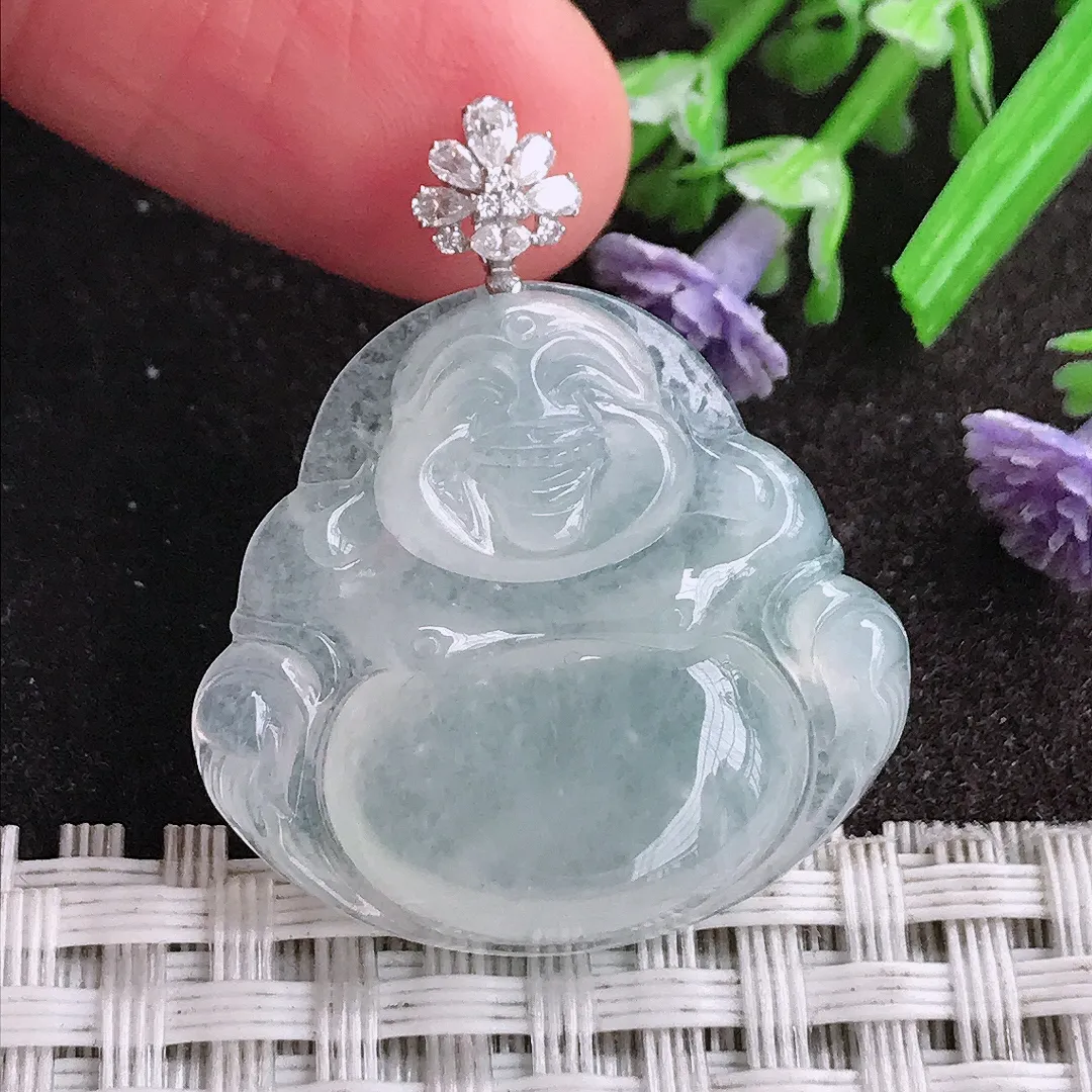 天然A货翡翠26/28.2/5.8老坑18k金镶嵌冰种佛公吊坠翡翠玉佛挂件