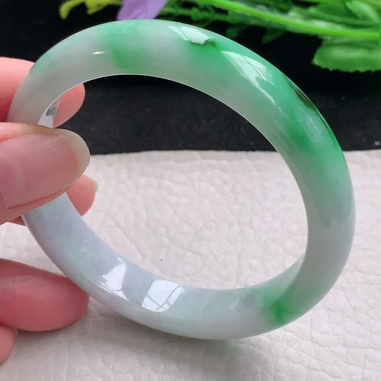 xx自然光56.5*12.5*7.5平安镯 翡翠a货玉手镯辣绿宽边珠宝玉手环