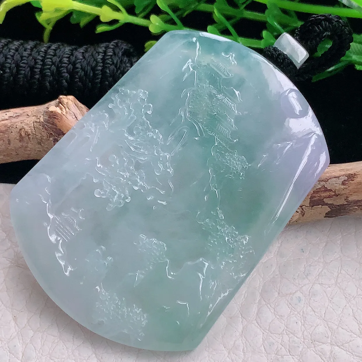 mut自然光55*41*5天然缅甸翡翠冰晴山水 大好河山玉吊坠 玉挂件