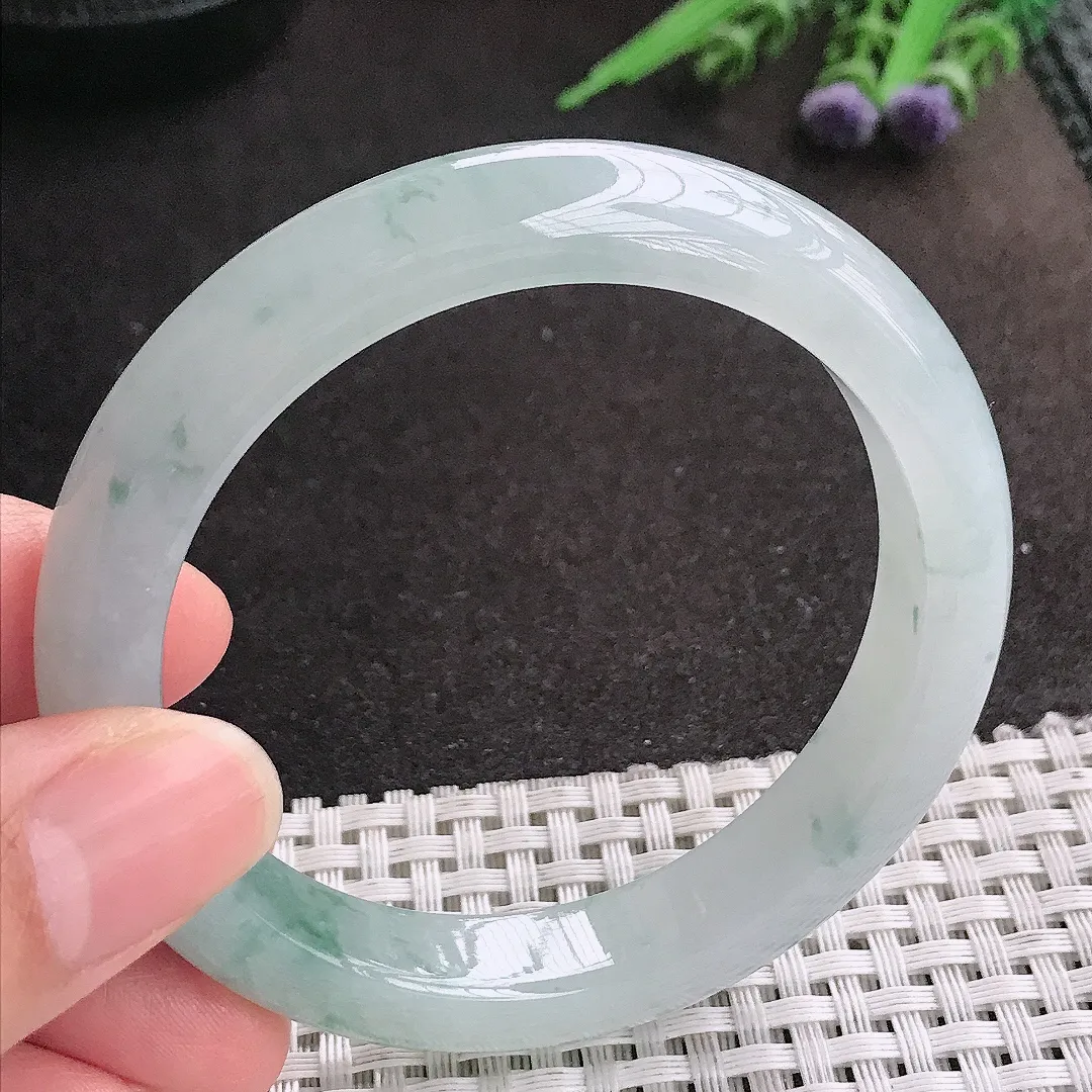 天然A货翡翠55.5/11.1/8.4老坑冰胶果冻飘花手镯宽边玉镯