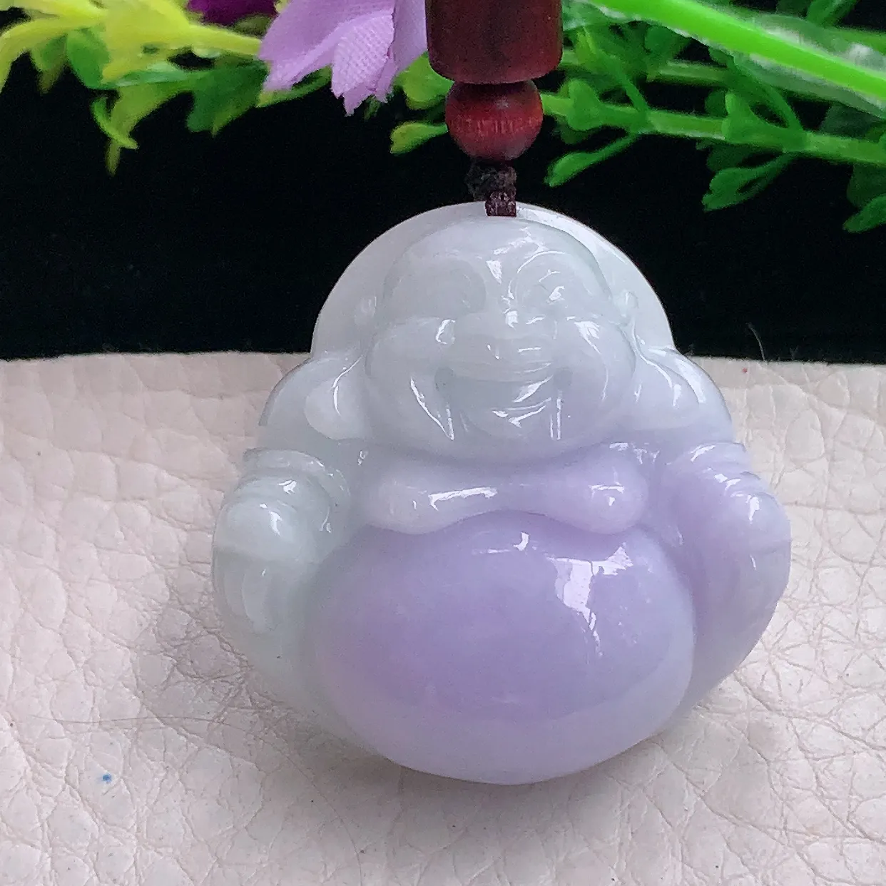 zen自然光36*35.5*12缅甸翡翠a货饱满紫罗兰佛公 弥勒佛玉吊坠 玉挂件