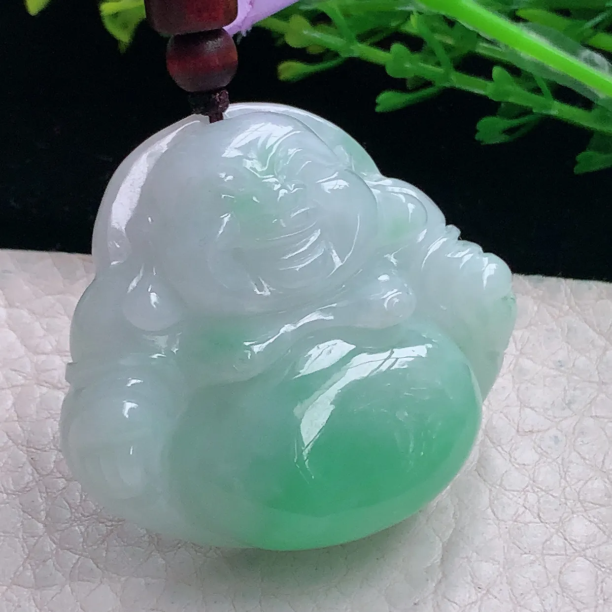 zen自然光40*44.5*12.6缅甸翡翠a货饱满清新佛公 弥勒佛玉吊坠 玉挂件