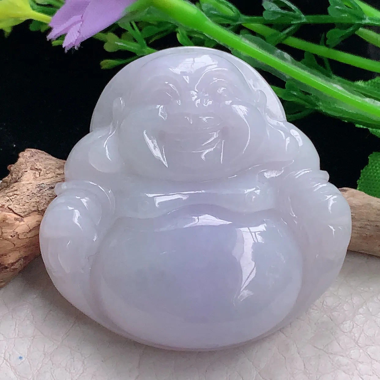 zen自然光48.5*48.6*12.5缅甸翡翠a货饱满紫罗兰大佛公 弥勒佛玉吊坠 毛衣坠