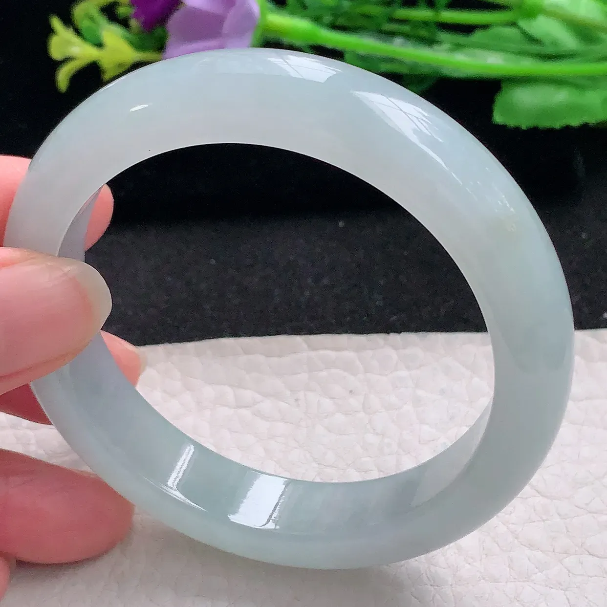 r自然光55.5*12.6*8.3平安镯 翡翠a货玉手镯冰胶纯美宽边珠宝玉手环