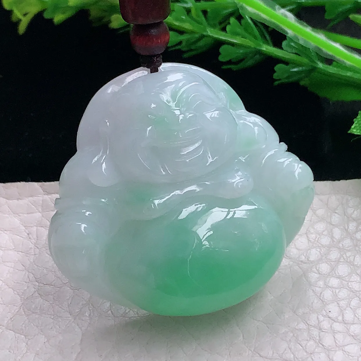 zen自然光40*44.5*12.6缅甸翡翠a货饱满清新佛公 弥勒佛玉吊坠 玉挂件