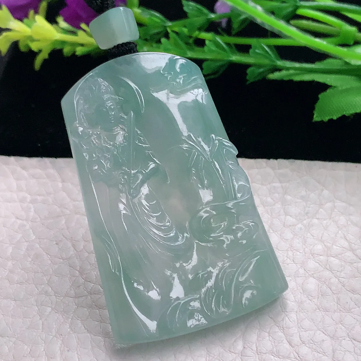 mut自然光55.6*36*5.6天然缅甸翡翠冰晴自在观音 玉观音玉吊坠 玉挂件