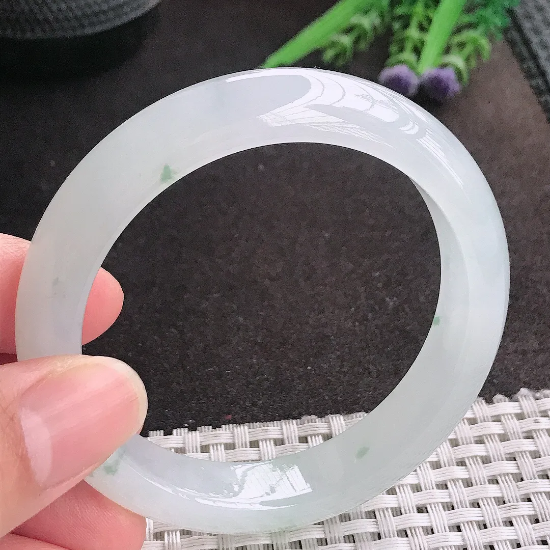 天然A货翡翠55/12.2/8.4老坑冰胶果冻冰飘花手镯宽边玉镯