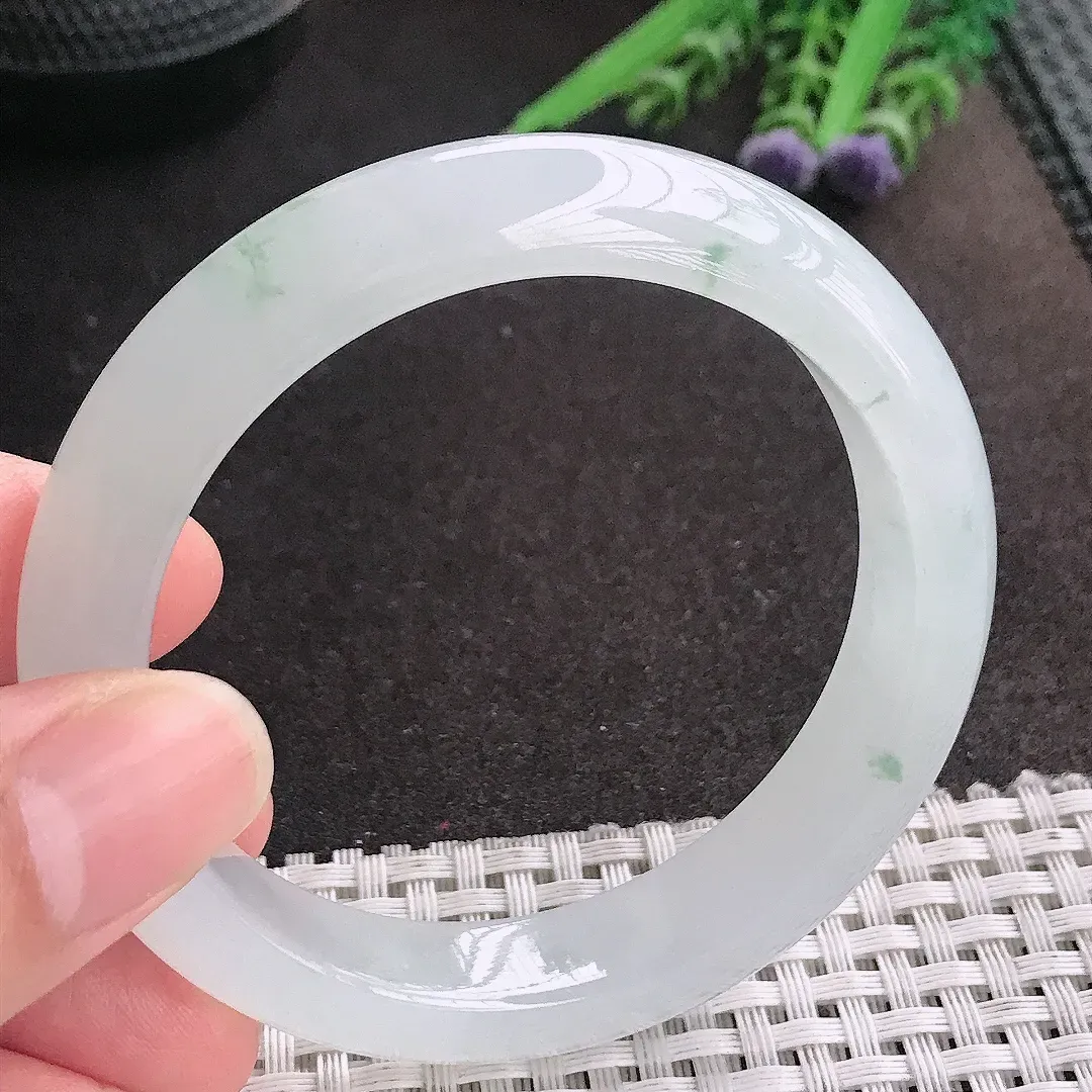 天然A货翡翠55/12.2/8.4老坑冰胶果冻冰飘花手镯宽边玉镯