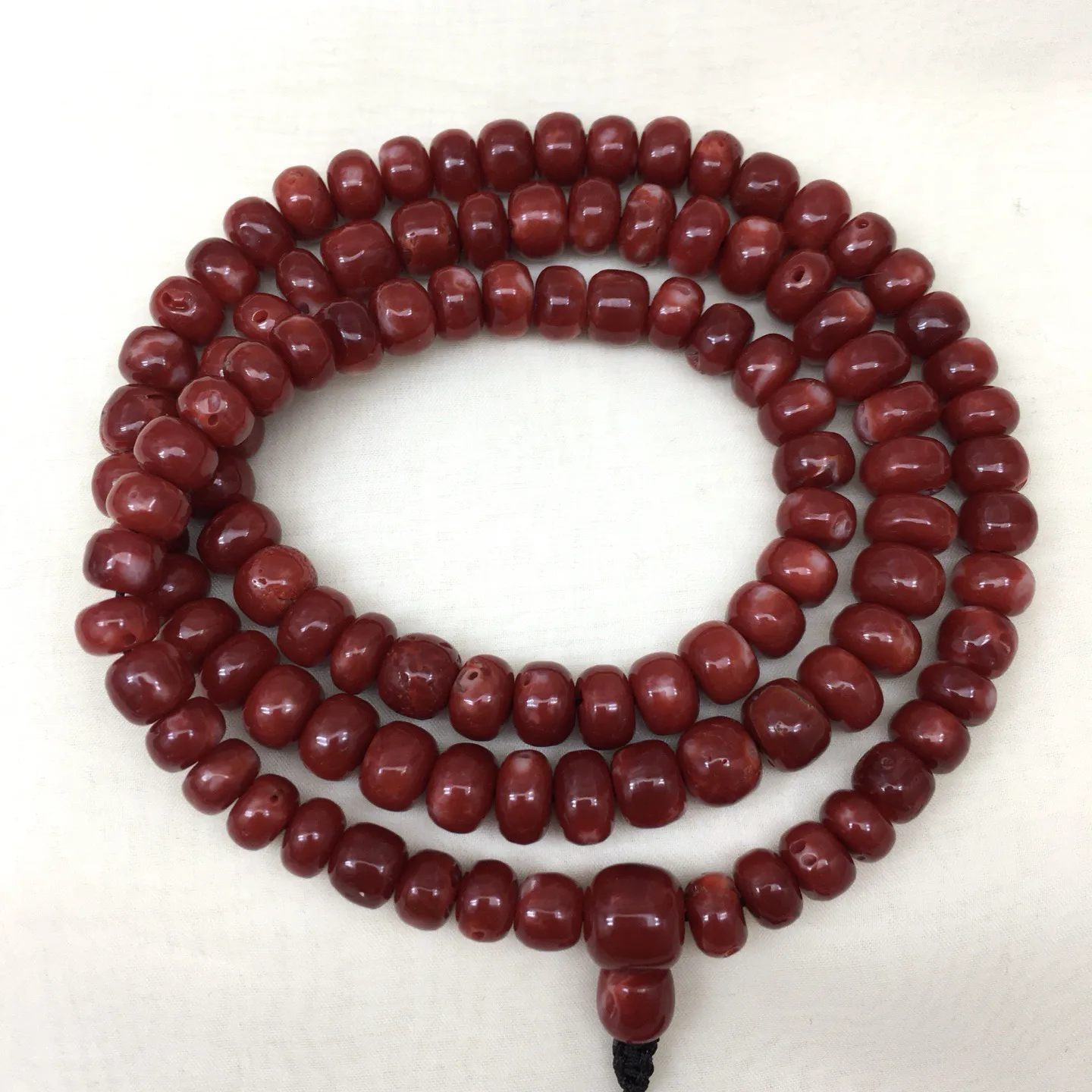 【天然日本阿卡赤血牛血红珊瑚8.8mm鼓珠108佛珠链】项链手链两用款！天然无添加无优化，日本产地，