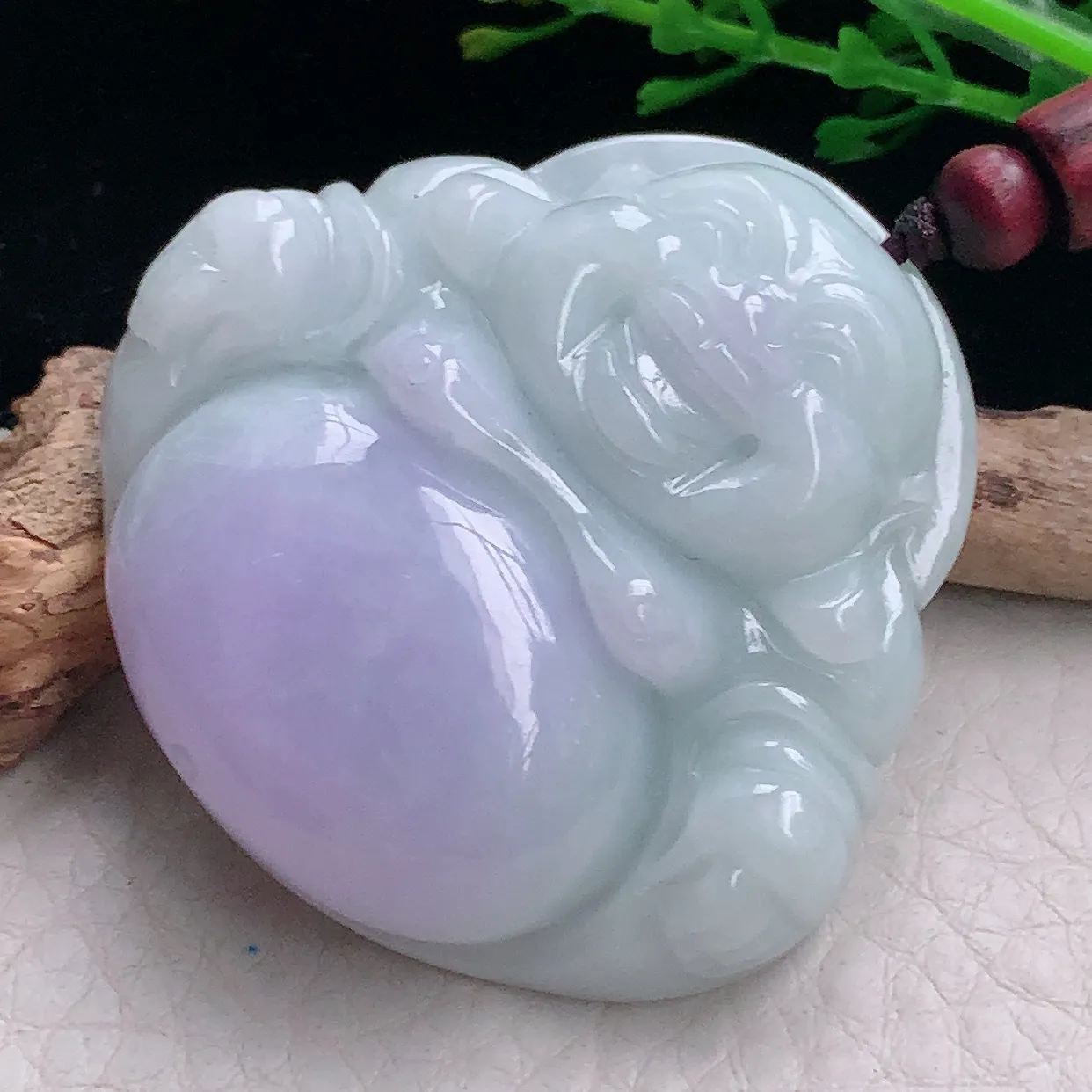 zen自然光36*48*12.5缅甸翡翠a货饱满贵气紫罗兰佛公 弥勒佛玉吊坠 玉挂件