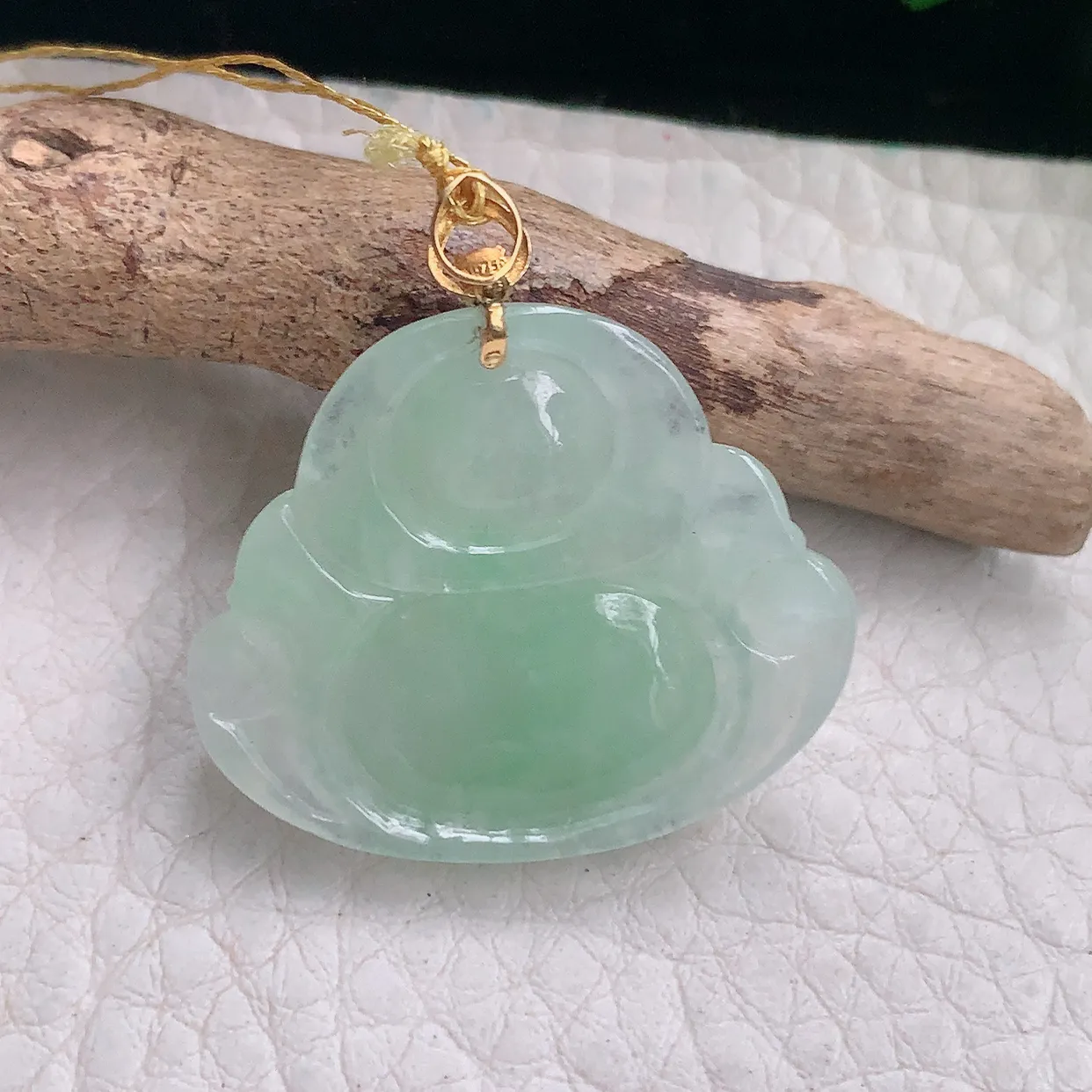 ws自然光26.3*29.5*6天然缅甸翡翠冰甜绿佛公 开心佛玉吊坠 玉挂件