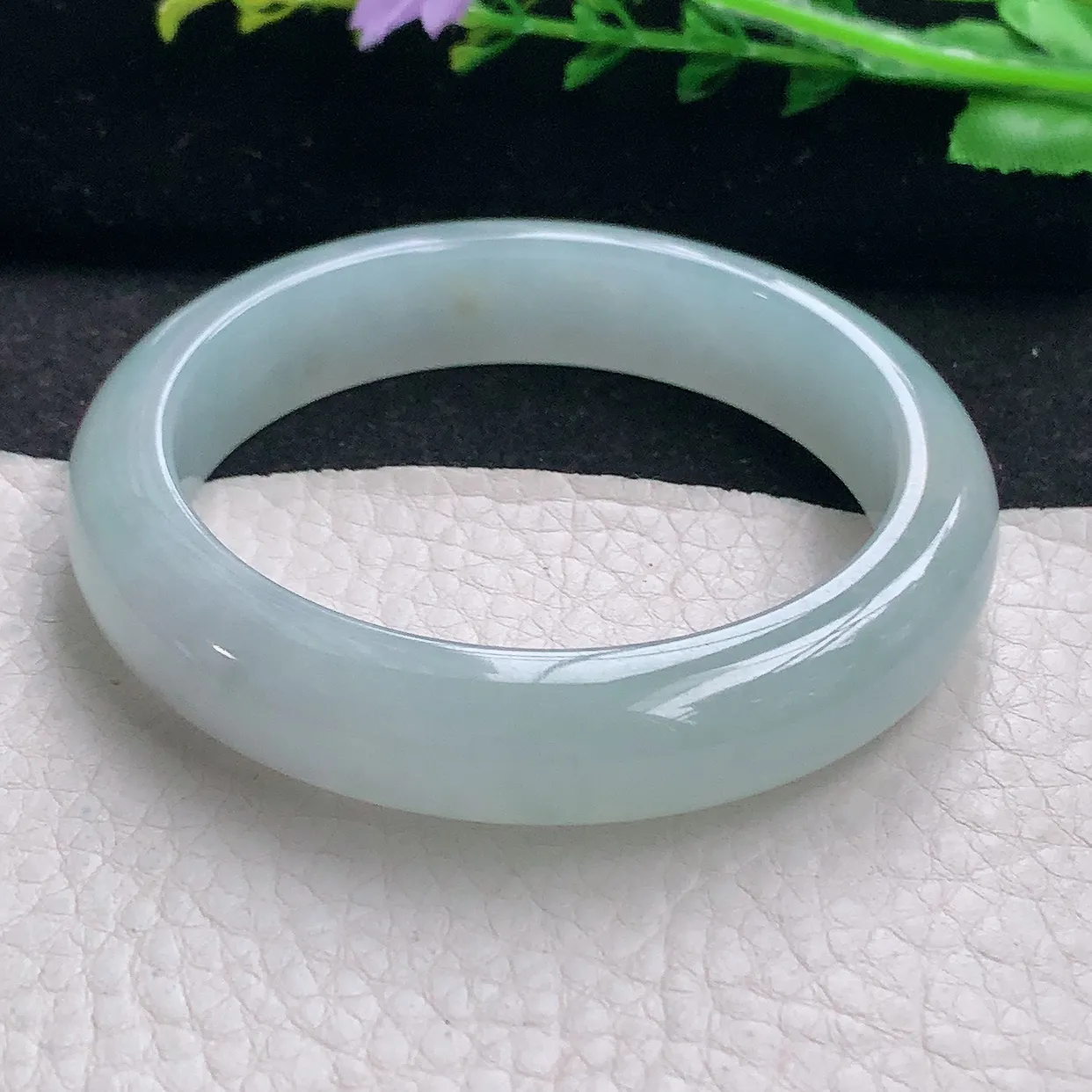 r自然光55.5*12.6*8.3平安镯 翡翠a货玉手镯冰胶纯美宽边珠宝玉手环