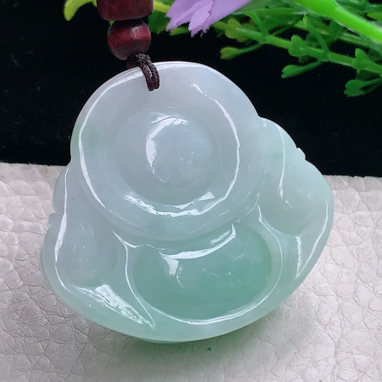 zen自然光40*44.5*12.6缅甸翡翠a货饱满清新佛公 弥勒佛玉吊坠 玉挂件